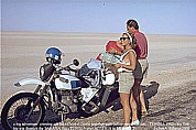 summer 1985_crossing SAHARA East-West with BMW- offroad-motorcycle, here: TUNISIA, crossing salt lake Chott-El-Djerid with Italian BMW motorcyclists_some nice and funny days together_Jochen A. Hbener