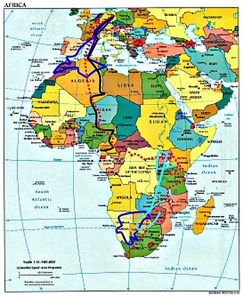 map overview AFRICA - journeys by motorcycle, Unimog and backpack_Jochen A. Hbener