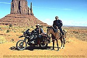 1996_U S A_ARIZONA_Monument Valley_Jochen meets native Indian Navajo_he wants to change his horse against my bike_what did we two laugh about this situation ... afterwards_my motorcycle-trip around the world 1995-96_Jochen A. Hbener
